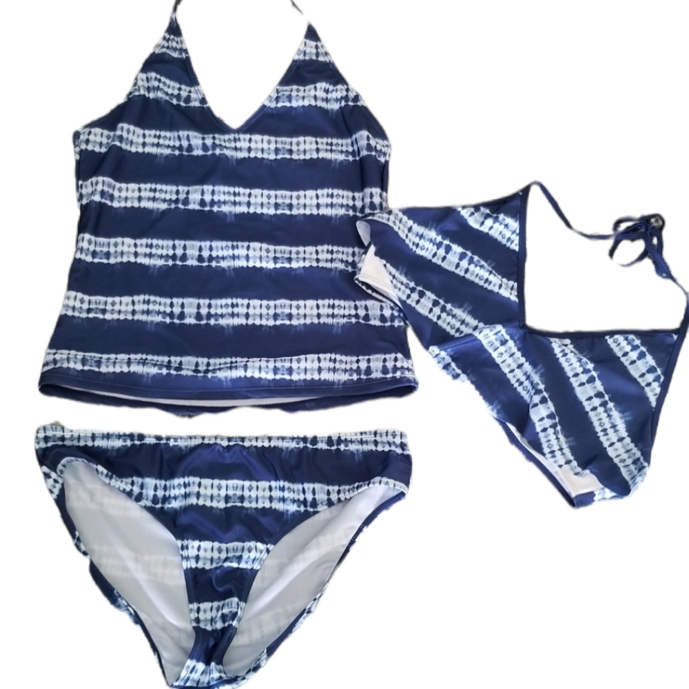 3 pc indigo tie dye bikini tankini boho NWOT